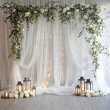 1pc/2pcs White/Black Sheer Voile Curtain Backdrop, Thin Mesh Fabric Drape With Rod Holes, For Wedding Ceremony, Party, Valentine's Day, Birthday And Event Decoration (Rods Not Included)