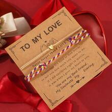 2件套时尚简约十字架吊坠手链，MGB角珠铜十字架手链，铜五角星四股棉绳编织手链，心形手链，可调节编织手链，闺蜜卡片，适合女性日常通勤、家庭、姐妹、生日礼物、家庭礼物、情人节礼物、女士礼物、周年纪念礼物