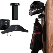 Wall-Mounted Motorcycle Helmet Rack And Tactical Gear Rack, With Helmet Holder And Clothing Rack; Wall-Mounted Storage And Display Rack For Football, Skiing And Bicycle Equipment - Black Walnut - View 3
