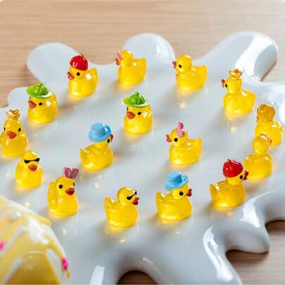 5pcs/15pcs/30pcs Miniature Luminous Duck Figurines, Suitable For Water Landscape Decoration, Garden Accessories Creative Resin Crafts, Duck DIY Decorations, 3D Duck Ornaments, Resin DIY Decor Lighting Accessories