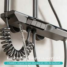 12-Inch Rain Shower Head & Handheld Shower Combo Set With Digital Temperature Display, Wall-Mounted Rainfall Shower System With Piano Keys - Light Grey - View 6