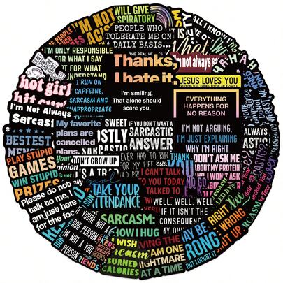 55张讽刺文字贴纸，创意涂鸦贴纸，办公用品，手机和电脑贴纸，高性价比防水炫酷贴纸，趣味经典礼品装饰，超值套装，可爱卡通贴纸，酷炫动漫装饰贴纸，防水