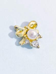 10pcs Gold & Silver Faux Pearl Bow Rhinestone Nail Art Decorations, 3D Metal Crystal Glass Nail Jewelry DIY Accessories For Women Nails Nail Supplies - Multicolor - View 3
