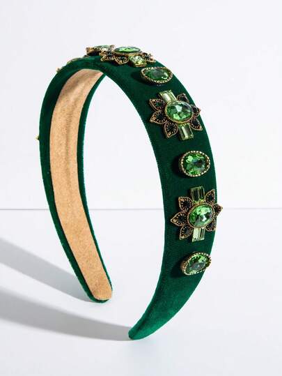 1件纯色天鹅绒复洛克风格女士发箍，时尚宫廷水钻合金花朵装饰优雅发饰