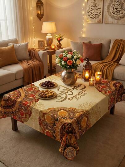 1pc Banquet-Size Ramadan Table Cover - Premium Easy-Care Polyester, Elegant Rectangular Cloth For Large Family Iftars, Eid Dinners & Holiday Entertaining