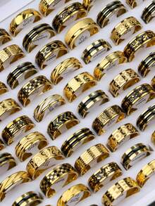 10Pcs/Lot Classic Fashion Exquisite Stainless Steel Men Women Rings Pattern Stripes Drip Oil Random Styles Casual Party Business Engagement Wedding Proposal Gifts Daily Wearing Accessories - 10 Stainless Steel Drip Stripe Rings - View 8