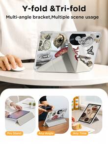 Cubierta de cristal acrílico con efecto de pintura de dos caras y material de empalme retro para iPad 11/iPad 10/iPad 9/iPad Air 7th 11 pulgadas/iPad Air 5th/Kindle Paperwhite 11th/Kindle Paperwhite 12th Gen 2024, compatible con Samsung Galaxy Tab A9, 3+Y Fold Anti-Bend, esquinas de silicona reforzadas, función de activación/suspensión automática, gran regalo para fiestas - Multicolor - Ver 6