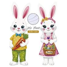 2 piezas/Set Decoración de Pascua para el jardín, Pareja de Conejos 2 piezas Decoración de Pie, Decoración de Escena Exterior de Conejos de Dibujos Animados y Huevos para Fiesta, Primavera Jardín Césped - Multicolor - Ver 6