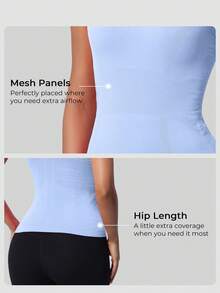 MathCat Racerback Tank Tops For Women - Scoop Neck Spaghetti Strap Padded Workout With Built In Bra - Light Blue - View 3