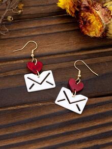 1对女士心形亚克力吊坠耳环，精致可爱，红白配色，适合夜店、派对和日常佩戴 - 彩色 - 查看 3