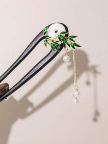 1件热带佩斯利花纹复古印花，木纹，郁金香花鸟图案，闪亮宫鹤，优雅复古波西米亚风木质U型发夹，新款流苏花朵发饰，汉服旗袍头饰，四季皆宜，发髻延长器，发夹，女士发饰 - 彩色 - 查看 10