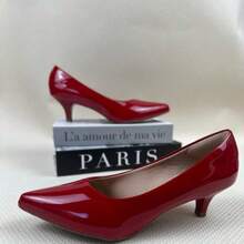 Women's Dress Shoe, Pointed Toe, Patent Leather, Low Heel (5cm), Comfortable, Casual, Evangelical Fashion. - 紅色 - 查看 3