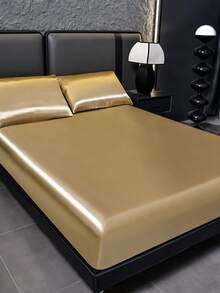1件纯色缎面床单，现代简约风格，多种尺寸可选，加厚设计，不褪色，不起球，柔软舒适，适用于家庭卧室和户外使用。 - 黃色 - 查看 3
