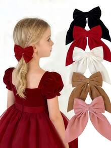 5 pièces Pinces à cheveux en velours pour enfants, accessoires capillaires simples et polyvalents - Multicolore - Voir 1