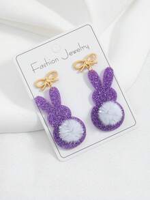 Đôi bông tai hình thỏ dễ thương bằng acrylic lấp lánh, kèm đuôi bông xù, dành cho lễ Phục sinh. - phong cách 1 - Xem 5
