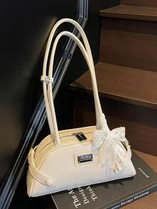 Niche Textured Underarm Bag For Women, New Fashion Handbag Bowling Bag Versatile Commuter Shoulder Bag With Scarf - Multicolor - View 4