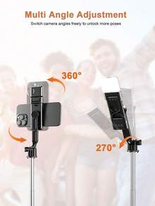 Bluetooth Remote Control Alloy Selfie Stick, 130cm Length, With Phone Holder, Equipped With 3-Color LED Light, Extendable, 360° Rotation, Anti-Shake And Foldable, Portable Tripod Design, Ensures Stable Shooting, Suitable For Live Streaming - one-size - View 6