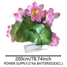 1串人造莲花LED灯串 - LED夜灯，适用于莲花和睡莲养护、节日装饰。创意荷叶铜线灯，室内墙柜窗饰，莲花睡莲串灯。 - 暖色 - 查看 11