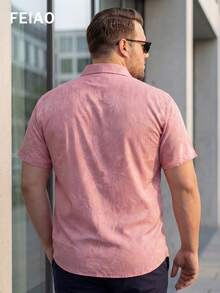 FEIAO Men's Retro Vintage Printed Short Sleeve Shirt, Polyester Fabric, Lightweight For Summer: Fashionable And Versatile, Suitable For Casual Daily Wear And Travel - Pink - View 2