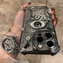 邪眼图案单件装全新简约电镀骷髅气囊防摔/加厚透明TPU保护壳，兼容苹果17 Pro Max/16 Pro Max/16 Pro/16/13 Pro Max/12 Pro Max/11/15 Pro Max/14 Pro Max/三星Galaxy/荣耀/Note 13 Pro/S23 Ultra/S24 Ultra/S25/A56等机型。 - 黑色 - 查看 9