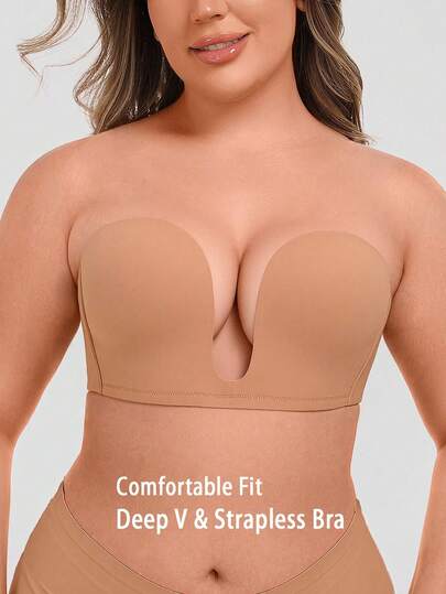  WINGSLOVE Plus Size Women Deep V Strapless Bra - Multifunctional Lift And Gather Wireless Bra With Convertible Straps And Adjustable Shoulder Straps
