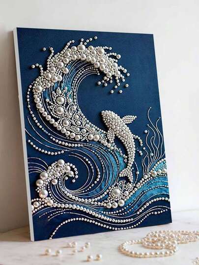 New Pearl Painting Fish Jumping Into The Waves Theme Frameless DIY Handmade Sticky Diamond Creative Diamond Painting Kit, Suitable For Bedroom Decoration, Living Room Hanging Paintings, Room Decoration, Artwork, Birthday Gifts For Friends, Christmas, New Year, Valentine's Day, Holiday Gifts Full Of Novelty.