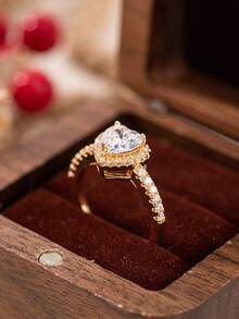 1pc Simple Heart-Shaped Design Elegant Copper Ring For Women - Multicolor - View 3