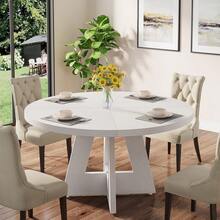 Tribesigns Farmhouse Dining Table, 120 Cm Round Dinner Table For 4, Rustic Wood Dining Room Table For Home Dining Room Living Room (Easy Assembly)(White) - White - View 6