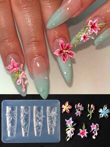 1pc Lily Flower Silicone Nail Carving Mold 3D Spring Floral Petals Mould Stamping Design Gel Stencils DIY Manicure Accessory Tools - Clear - View 8