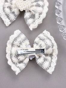 2个刺绣网纱蝴蝶结发夹鳄鱼夹爱心珍珠装饰精致蝴蝶结发夹女士日常发饰 - 彩色 - 查看 3