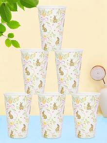 10pcs/30pcs/50pcs Spring Easter Disposable Coffee Cups Wildflower Pink Bow Paper Cup Pastel Bunny Rabbit Egg Floral Drinking Cups For Easter Spring Party Supplies - Multicolor - View 3