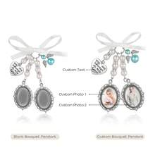 1pc Pearl Bouquet Pendant, Bridal Memorial Bouquet Pendant, Customizable Photo Pendant. Add Your Favorite Photo. Oval Memorial Keepsake With Ribbon. Wedding Flower Bride Creative - White - View 4