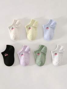 1/6/12/24 Pairs Spring/Summer Kids Socks, Colorful Short Socks & Invisible Socks, Cute Cherry Pattern, Comfortable Soft Casual Breathable Moisture-Wicking, Suitable For Holidays, Travel, Back To School, Daily Wear, Random Color & Style - Multicolor - View 1
