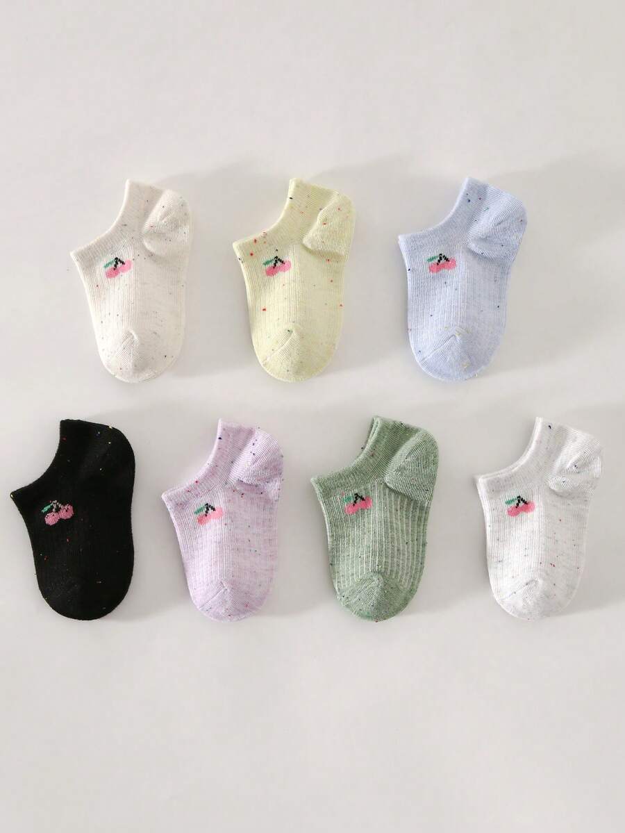 1/6/12/24 Pairs Spring/Summer Kids Socks, Colorful Short Socks & Invisible Socks, Cute Cherry Pattern, Comfortable Soft Casual Breathable Moisture-Wicking, Suitable For Holidays, Travel, Back To School, Daily Wear, Random Color & Style - Multicolor - View 1