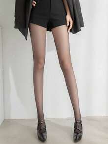 1pc Women's Ultra-Thin Fashionable Sheer Black Pantyhose - Black - View 5