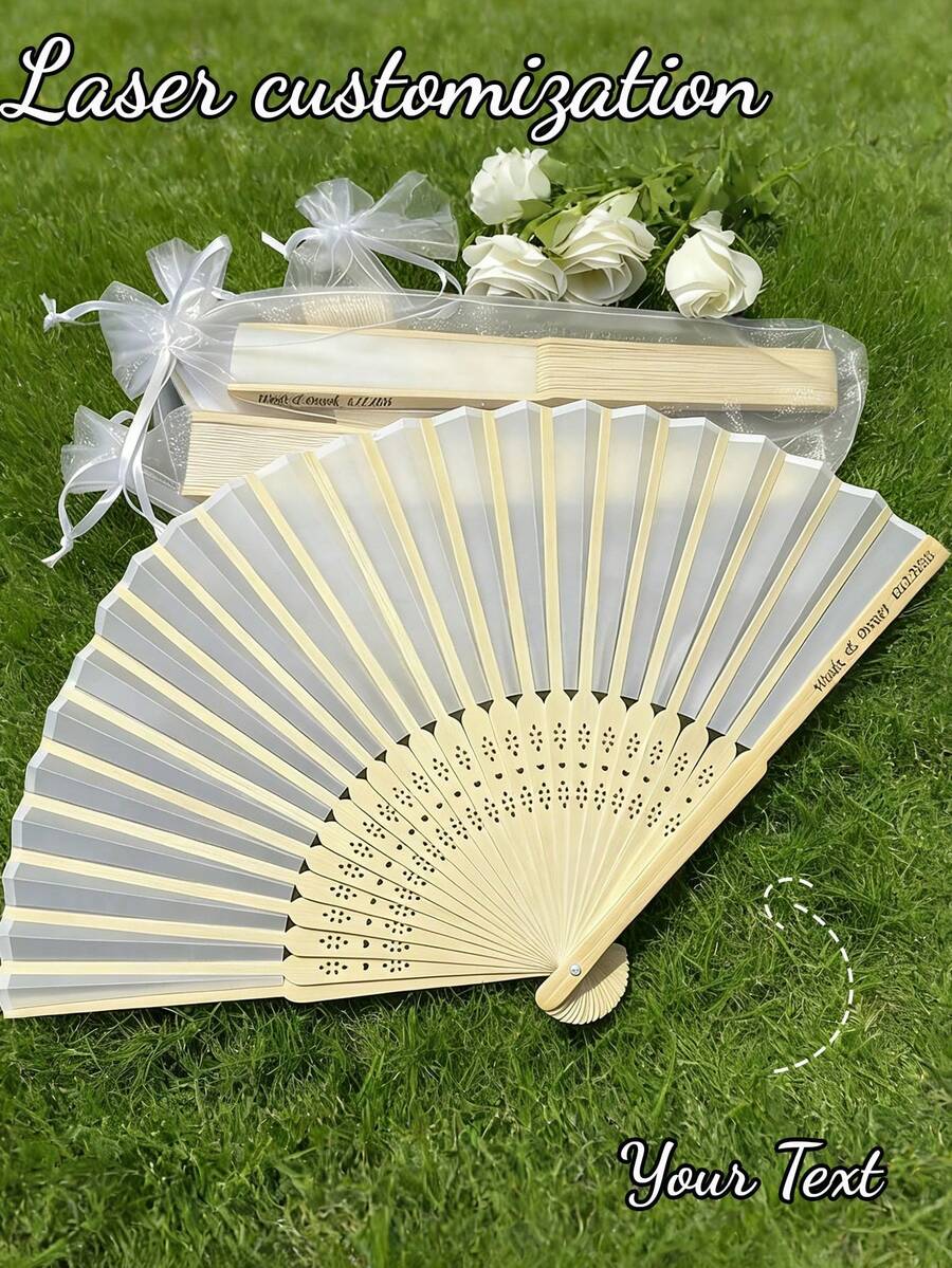定制婚礼手扇，个性化婚礼糖果扇，批发刻字新娘派对回礼，手工浪漫婚礼扇，伴娘礼物 - 彩色 - 查看 1