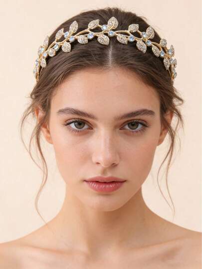 1/2pcs Crystal Headband, Bohemian Style Leaf Design, Elegant Princess Goddess Look, Suitable For Festivals And Parties