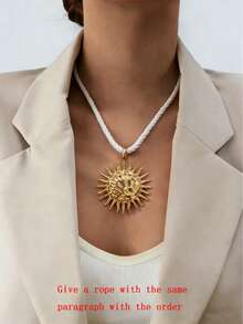 1pc Summer Vacation Beach Style Sun Pendant Chunky Rope Necklace For Women - Multicolor Sun - View 5