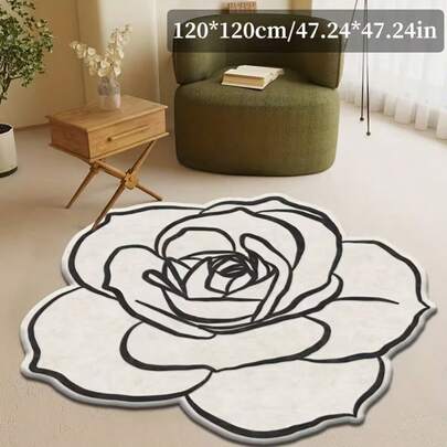 1pc Solid Color Asymmetrical Camellia Large Floral Decorative Rug, Suitable For Decorative Rug, Bedroom Decor, Small Rug, Carpet, Home Decor, Living Room Rug, Living Room Small Rug, Bedroom Rug, Living Room Home Decor, Outdoor Rug, Washable Rug, Plush Rug, Thick Rug, Thick Carpet, Furry Rug, Autumn/Winter Rug, Thick Rug