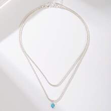 Nooxian 2pcs/Set Women Shiny Geometric Oval Cubic Zirconia Pendant Necklace - Silver - View 6
