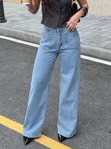 Women's Square Pocket Simple Fashionable Comfortable Jeans - Light Wash - View 6