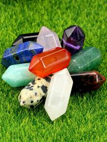 天然石材和水晶六棱柱吊坠,适用于珠宝制作。- 2 件装,尺寸为 21*9 毫米,材质包括玫瑰石英、红玛瑙、亚马逊石、紫水晶和青金石,中心带孔,可用于 DIY 项链、耳环和其他手工礼物,送给您的爱人。情人节珠宝材料和配件。 - 彩色 - 查看 4