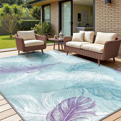 1pc Modern Minimalist Style Light Blue Purple White Feather Pattern Rug. Faux Wool Fabric Approx. 1200g High Density, Thickness Approx. 1cm. Rug - Durable/Non-Slip/Easy To Clean. Multiple Sizes Available. Suitable For Kitchen/Living Room/Dining Room/Bedroom/Balcony/Bathroom/Study. Perfect Choice For Home Decor.