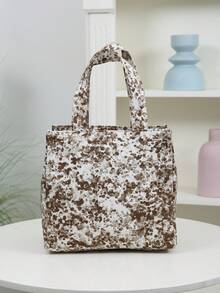 新款加厚尼龙波点印花午餐包，便携式午餐盒手提袋，带铝箔内衬的保温午餐包，拉链封口，适合午餐、野餐、工作、户外用餐、日常收纳 - 卡其色 - 查看 4