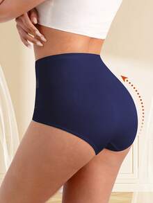 Plus Size Women High Waist Criss-Cross Design Comfortable Briefs - Navy Blue - View 5