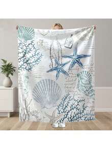 Flannel Throw Blanket With Ocean Theme Shell Coral Design, Soft Cozy Warm Comfortable Lightweight, Romantic Gift For Valentine's Day Anniversary Beach Vacation, Nautical  Relaxing For Couples - màu hỗn hợp - Xem 16