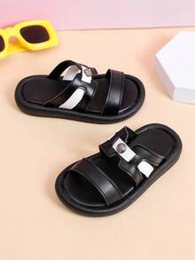 1双男女通用时尚平底可爱拖鞋，软底防滑一脚蹬凉鞋，适合夏季穿着 - 黑色 - 查看 4