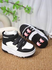 Chaussures à roulettes pour enfants avec 4 roues, roues amovibles, bande auto-agrippante, chaussures de patinage à roulettes, baskets mode et décontractées pour garçons et filles - Noir - Voir 7