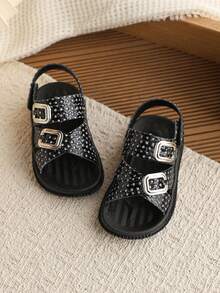 1 Pair Girls' Summer Fashion Versatile Non-Slip Soft Bottom Flat Sandals, Suitable For Toddlers & Little Kids Daily Wear, Travel, School, Casual - Black - View 4