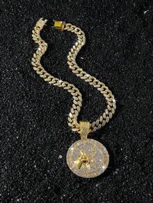 1 pieza Cadena cubana con colgante de disco de cabra totalmente cubierta de hielo para hombre, estilo hip hop - Estilo A - Ver 8